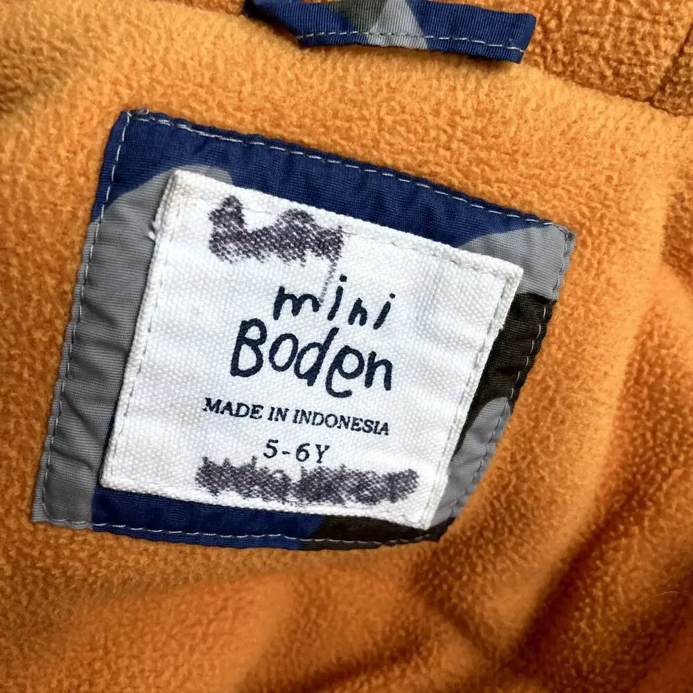 Mini Boden Camo Winter Jacket - Fleece Lined - Gray Blue Green - 5-6